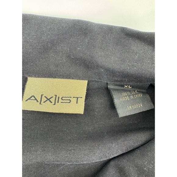 Axist Men's Short Sleeve Button Down Dress Shirt Black & Ivory 100% Silk Size XL - Picture 4 of 11